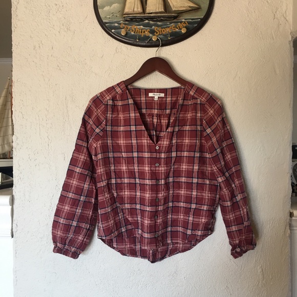 Madewell V-Neck Button-Down Shirt in Stratfield Plaid Size Small - Picture 8 of 13
